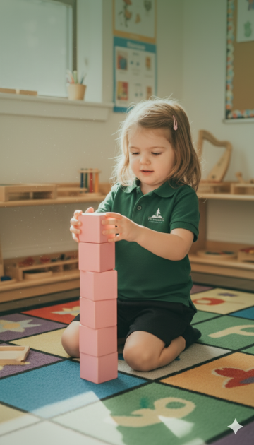 girl with pink tower
